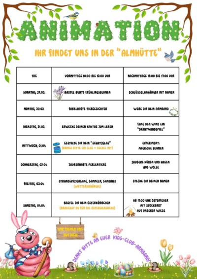 Animationsplan Ostern 2026