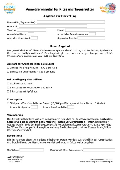 Anmeldeformular für Kitas und Tagesmütter PDF